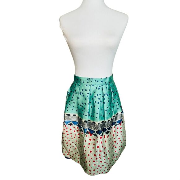 To La Roo Satin Green Cream Pleated Polka Dot Skirt Size 18 Plus - Picture 1 of 9